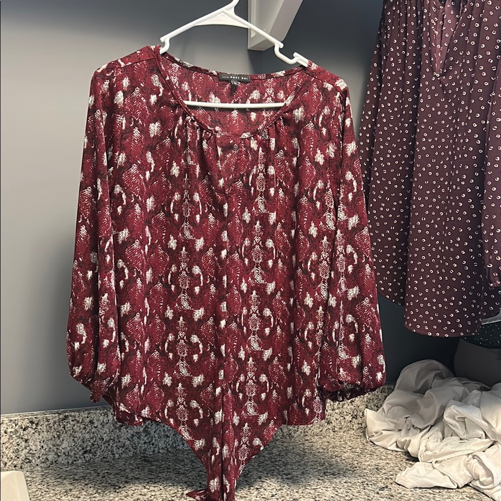 West Kei Asymmetrical Tie Front Top with Flutter Sleeves in Red and White